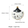 Stainless Steel DIY Pendant Black White Marbled Shell Charm with Pearls 2.5x2.9cm - Black & White Shell Fan Style (25N06355G-B)