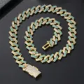 Catena cubana hip-hop con zirconi bianchi e blu, collana da uomo ghiacciata 15mm. - 16 pollici / Oro