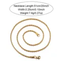 Collar de cadena de cuerda de oro para hombre moda hip hop acero inoxidable 51cm joya - Dorado 51cm