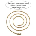 Collar de Cadena Cuerda Oro Hombre Acero Inoxidable Joyeria Hip Hop 66cm Largo - Dorado 66CM
