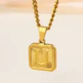 Gold Stainless Steel Letter U Pendant Necklace Hip Hop Square Initials Chain Men - Letter U Necklace