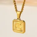 Gold Letter G Square Pendant Necklace Stainless Steel Hip Hop Jewelry for Men - Letter G Necklace