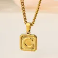 Gold Stainless Steel Letter C Pendant Necklace for Men Hip Hop Square Initial Jewelry Variant - Letter C Necklace