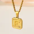 Gold Stainless Steel Letter F Pendant Necklace Men Hip Hop Initial Square Charm Jewelry - Letter F Necklace
