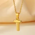 Collar con colgante de letra inicial chapado en oro de acero inoxidable para moda. - Letra T