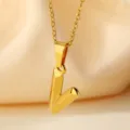 Colgante de Letra Geométrica de Acero Inoxidable Dorado Collar Alfabeto Joyería Variante - Letra V