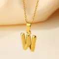 Collar con colgante de letra W de acero inoxidable dorado, joyería de moda minimalista. - Letra W