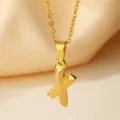 Collar con colgante de letra X en acero inoxidable dorado, elegante joyería minimalista. - Letra X