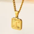 Gold stainless steel letter T pendant necklace for men hip hop jewelry item variant showcase. - Letter T Necklace