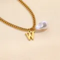 Gouden ketting met letter W en parel, elegante modieuze sieraden accessoires voor dames dagelijks. - Letter W
