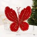 Red glitter butterfly Christmas tree ornament, 23cm velvet fabric hanging decoration. - Zirconia Inlaid / 23cm / Red