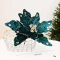Rama de flor de Navidad artificial de terciopelo verde con diamantes para decoración 22cm - 22cm / Verde Navidad