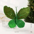Green velvet butterfly Christmas tree ornament with sparkly sequins, 23cm holiday decor. - Zirconia Inlaid / 23cm / Green