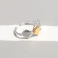 Edelstahl Muschel offener Ring Detailansicht, vintage zweifarbiger Fingerring fur Damen. - Muschelstil (473)