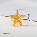 Gold stainless steel starfish ring, bold ocean style open ring for women, 29mm statement. - Gold