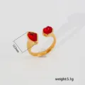 Anillo abierto de acero inoxidable con circón rojo, diseño geométrico minimalista. - Estilo Strass Rojo Incrustado Doble Piedra Roja Acero Inoxidable / Diámetro Interior 12.5mm Paquete