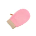 Rosa Peeling-Badehandschuh mit beige elastischem Bund, doppelseitiger Duschhandschuh für zu Hause. - Rosa