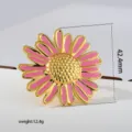 Roestvrij staal roze madeliefje geëmailleerd ring, zoet bloemdesign, stijlvolle damessieraden. - Goud
