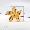Stainless steel gold plated flower ring detail showcasing 37mm size and 8g lightweight design. - Gold