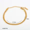 Stainless steel flat snake chain bracelet with extension chain and clear size detail. - 6-7