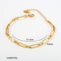Detail view of stainless steel paperclip chain bracelet, geometric links close-up display. - 6-8