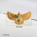 Gold stainless steel eagle ring with turquoise stone, elegant fashion jewelry for women. - Gold