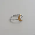Edelstahl Mond Ring Detailaufnahme Gold Silber zweifarbig offenes Design Schmuck - Mond-Perlenstil (563)