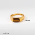 Anillo de acero inoxidable con piedra ojo de tigre rectangular, joya vintage. - Estilo Sello Piedra Ojo de Tigre Rectangular (455)