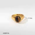Vista detallada de anillo retro de acero inoxidable con piedra ojo de tigre, 11,7mm tamano. - Estilo Ojo de Tigre Ovalado (456)