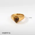 Anillo elegante de acero inoxidable con piedra en forma de lágrima, diseño retro muy chic. - Estilo Piedra Marrón Gota de Agua (457)
