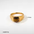 Anillo de acero inoxidable con piedra cuadrada, diseño retro de joyería de moda elegante. - Estilo Ancho Piedra Ojo de Tigre Cuadrada (459)