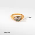Vista detallada anillo retro de acero inoxidable con incrustación de abulón, ancho 9.1mm, peso 4.2g. - Estilo Sello Textura Concha de Abulón Natural (677)