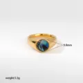 Elegante anillo de sello de acero inoxidable con incrustación de abulón, 9.8 mm, 5.3 g. - Estilo Sello Concha Colorida Azul (680)