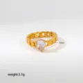 Anillo de cadena de acero inoxidable dorado con detalle de piedra de cristal en pera. - Estilo Cadena Strass Gota de Agua (781)