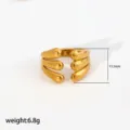 Anillo abierto ancho de acero inoxidable con diseño de gota, joyería minimalista para mujeres. - Estilo Gota de Agua Aerodinámica Multicapa Acero Inoxidable / Tamaño Aprox 15.5mm Paquete