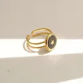 Exquisito anillo abierto chapado en oro con disco negro chic y motivo de estrella. - Estilo Estrella Esmalte Negro Banda Multicapa