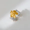 Stainless steel two-tone flower open ring, detailed close-up shot showcasing chic aesthetics. - Multi-Flower Style
