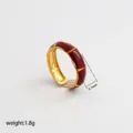 Anillo ajustable de acero inoxidable con esmalte rojo diseno bambu, vista detallada. - Estilo Nudo de Bambú Esmalte Acero Inoxidable Burdeos / Ancho Aprox 5.1mm Paquete