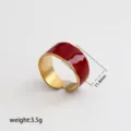 Anillo abierto ancho de acero inoxidable con esmalte rojo y borde dorado, elegante. - Estilo Esmalte Borde Dorado Burdeos Banda Ancha Acero Inoxidable / Ancho Aprox 11.4mm Paquete