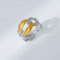 Detail shot of the two-tone chunky open ring featuring unique textured gold and sleek silver links. - Irregular Textured Style