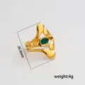 Anillo de acero inoxidable con gema ovalada, joya minimalista de forma irregular. - Estilo Gema Verde Ovalada Irregular Aerodinámica Estilo Frío Exagerado (398) / Altura Aprox 26.3mm