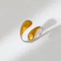 Stainless steel dual-tone open ring with unique modern teardrop design fine details. - Teardrop Patchwork Style