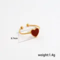 Stainless steel red enamel heart ring detail, adjustable open ring, lightweight fashion jewelry. - Style 338