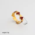 Stainless steel open ring with red enamel hearts, adjustable size, lightweight 1.9g fashion jewelry. - Style 350
