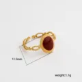 Anillo abierto de acero inoxidable detalle de piedra ovalada de esmalte rojo vino elegante. - Estilo Ovalado Esmalte Burdeos Acero Inoxidable / Tamaño Cara Aprox 11.5mm Paquete