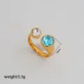 Anillo abierto de acero inoxidable con dos cristales, vista detallada de 10 mm. - Anillo Abierto de Doble Piedra con Cristal y Gema Azul (495)