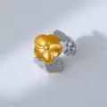 Detailed view of the two-tone stainless steel flower open ring, showing metallic texture. - Stereo Flower Style
