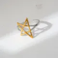 Detail shot of the trendy two-tone stainless steel open ring featuring a stylish star design. - 3D Star Pattern