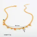 Gouden roestvrijstalen kraal ketting detail met kleurrijke kristallen en 40+5cm lengte. - Gekleurde Kralen Strass Stijl (B126)