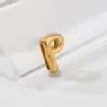 Detailed close-up of a gold-plated stainless steel letter pendant charm on a clean minimalist stage. - Letter P